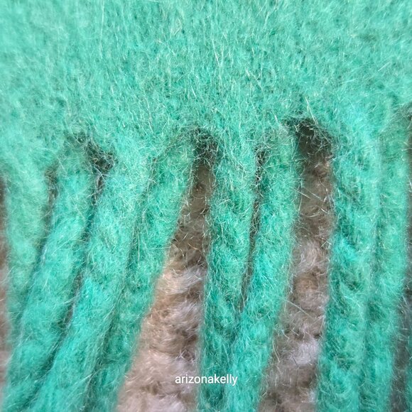Cashmere Fringe Scarf Kelly Green Thick Soft - Picture 9 of 16